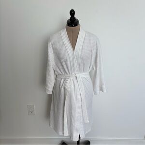 Croft & Barrow Womens Robe White Waffle Knit Spa Cotton Tie Waist Pockets Comfy